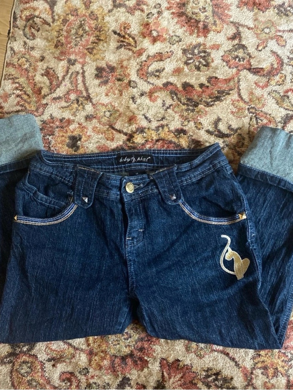 Baby phat dark blue junior size 14 jeans with gold embroidery #vintage#Y2K
